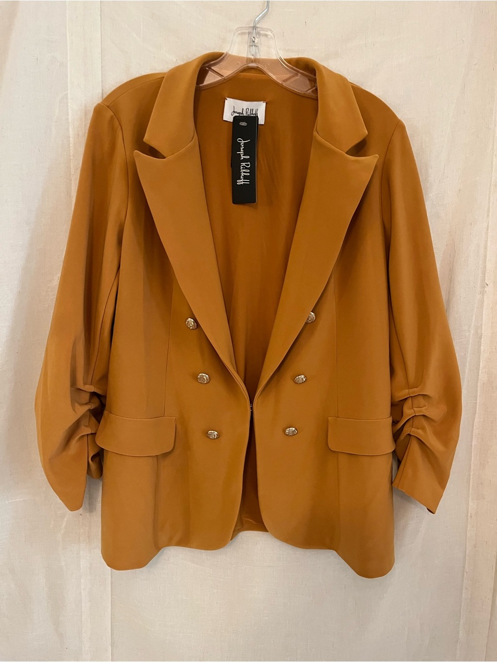 Joseph Ribkoff Caramel Double-Breasted Blazer with Gold Buttons